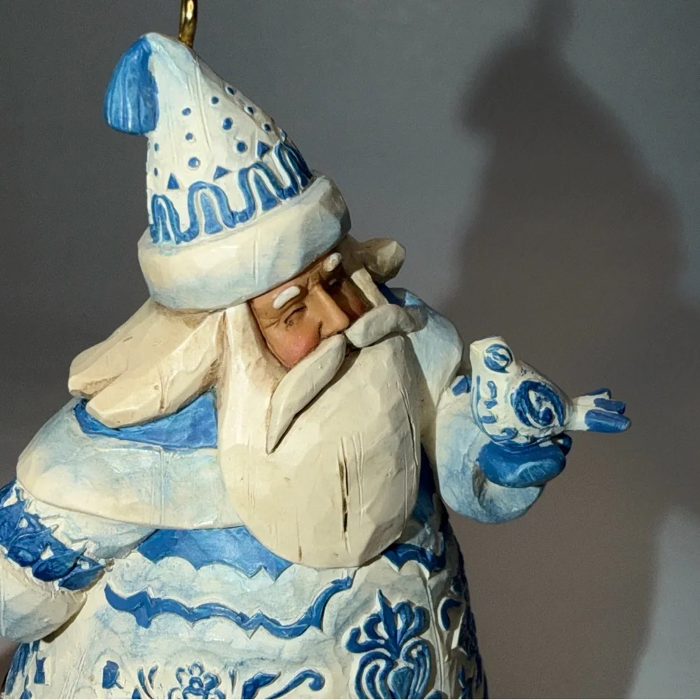 Vtg 2004 Jim Shore Santa W Bird Blue Quilt Toile 4 3/4